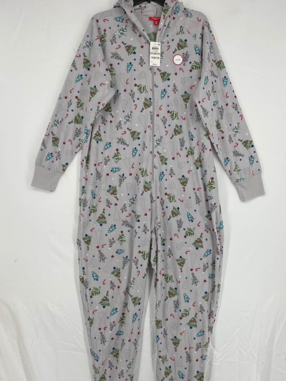 Matching Family Womens Sz 1X One Piece Pajamas Festive Trees Gray Hoodie Macy's